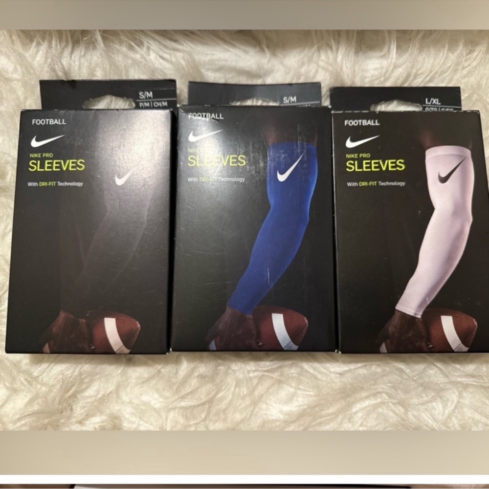 Nike Pro Adult Dri-FIT 3.0 Arm Sleeves- S/M & L/XL (5)Blk, (1)White, (5)Blue.